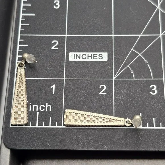 VTG Sterling Silver Woven Texture Drop Earrings 1.5" - Picture 5 of 6